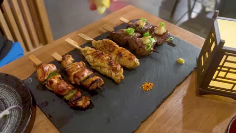 delicious skewers served at a japanese izakaya