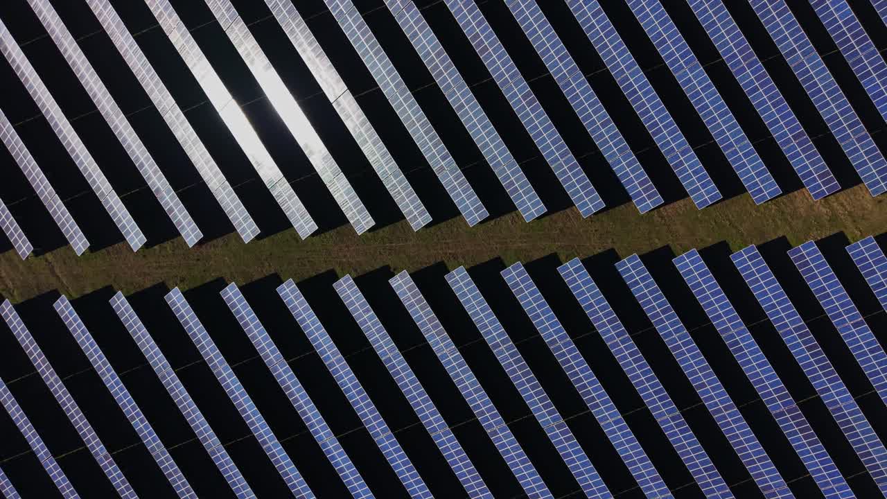 Pannelli solari disposti in file ordinate sotto la luce del sole in una struttura