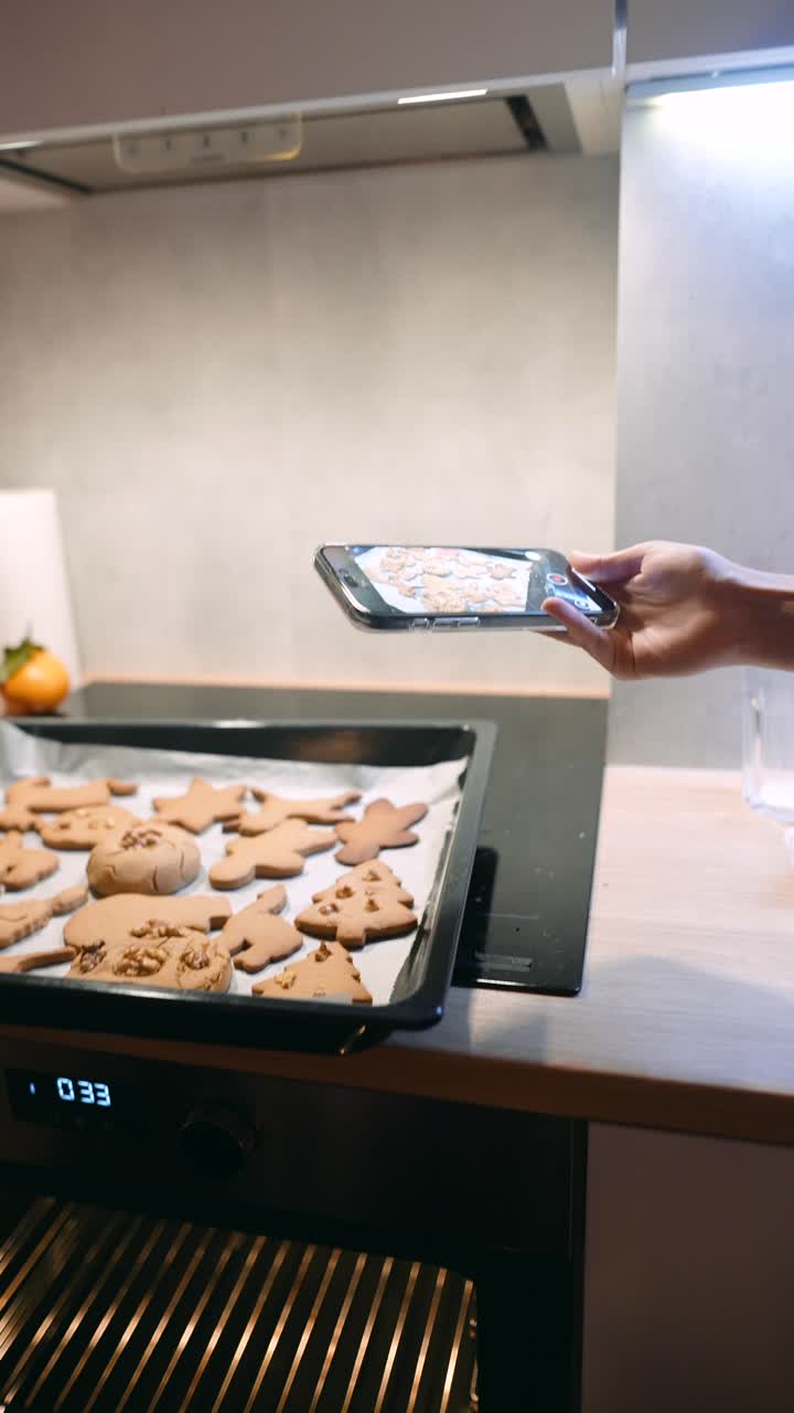 Baking Christmas gingerbread cookies in the oven