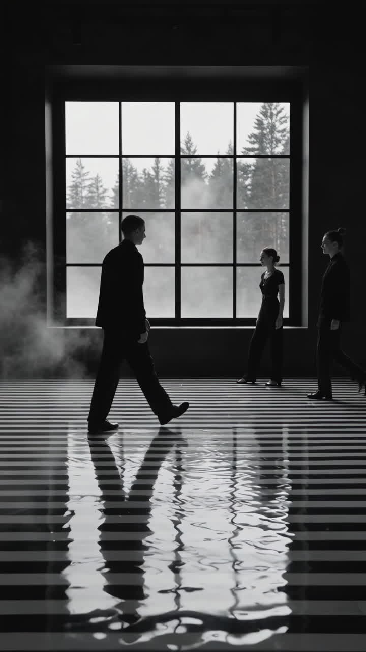 Monochromatic Figures Walking on a Reflective Striped Floor