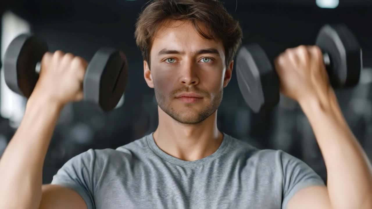 체육관 에서 무게 를 들어 올리는 남자