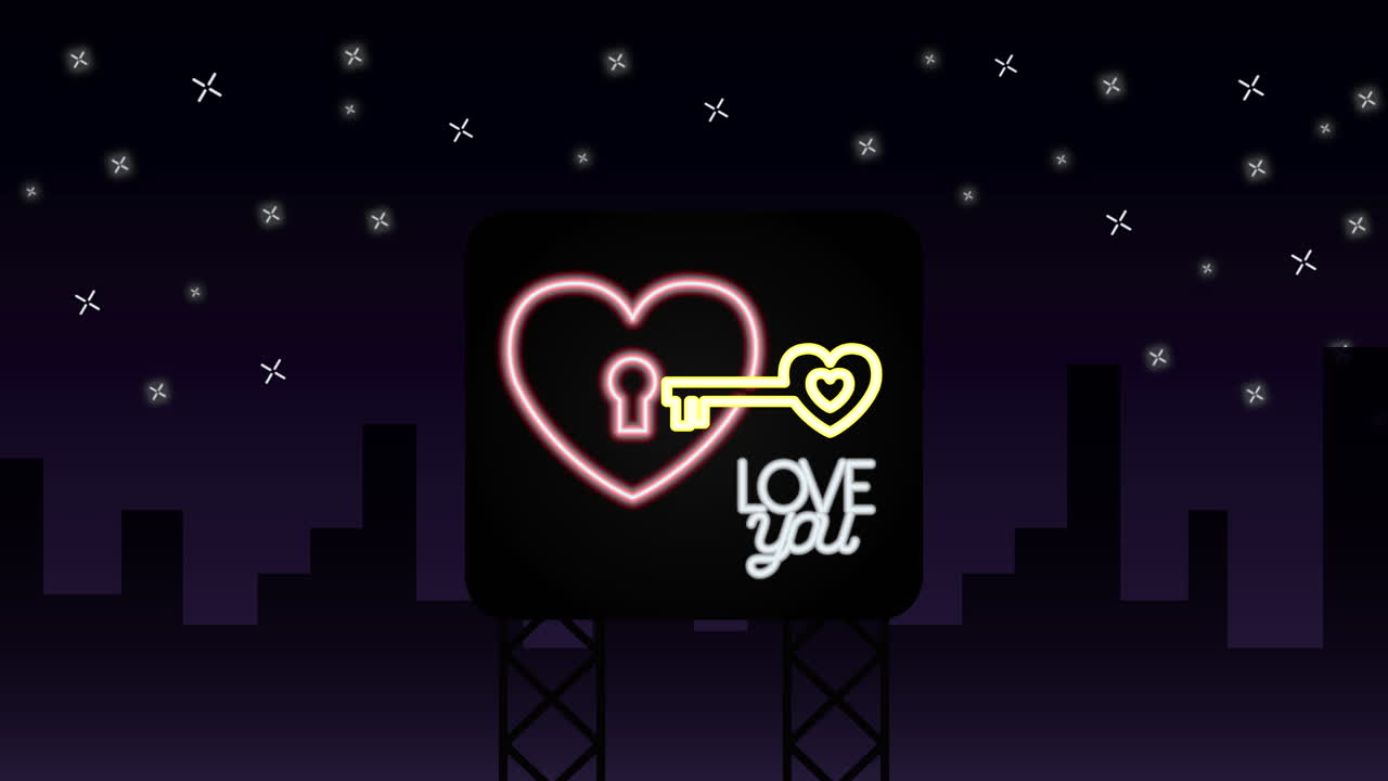 발렌타인 데이 네온 라벨: 심장과 열로 애니메이션