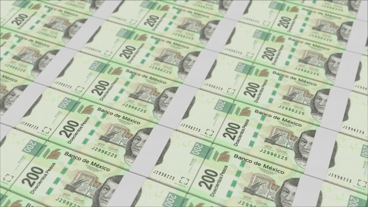 billetes de 200 pesos mexicanos impresos por una prensa de dinero
