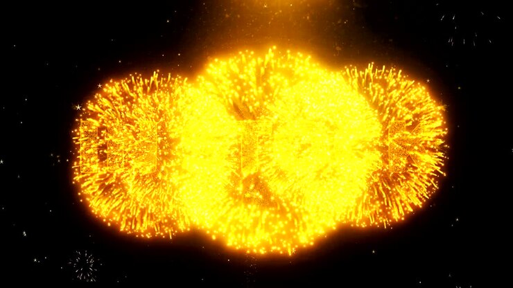 In Stock Text on Firework Display Explosion Particles.