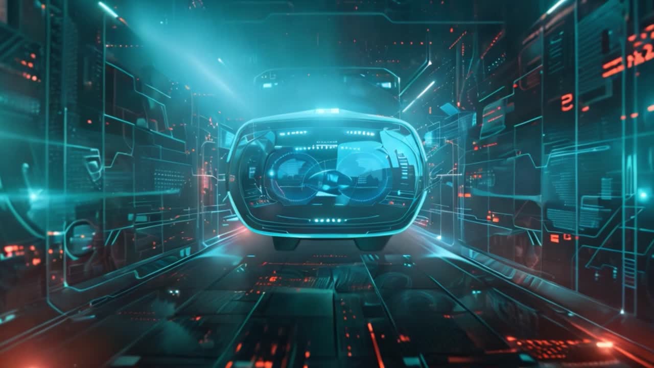 Futuristic VR Headset in a Digital Cyberspace Environment