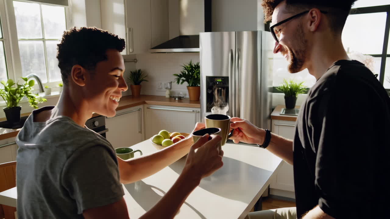 Two men having coffee in the kitchen