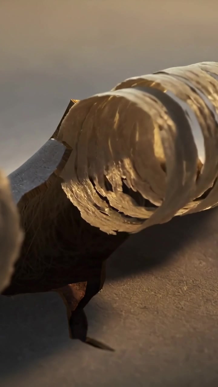 Vertical video: Sliding curled wood shavings from sharpening on desk, settling over torn paper