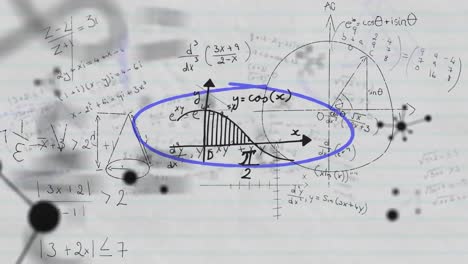 Animación-De-Ecuaciones-Matemáticas-Y-Diagramas-Flotando-Sobre-Fondo-De-Papel-Rayado-Blanco