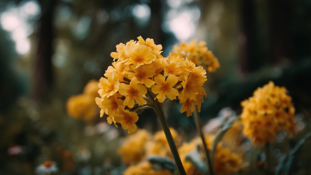 Fioriture vivaci: un primo piano di radiosi fiori gialli che illuminano una serena scena botanica nell'abbraccio della natura.