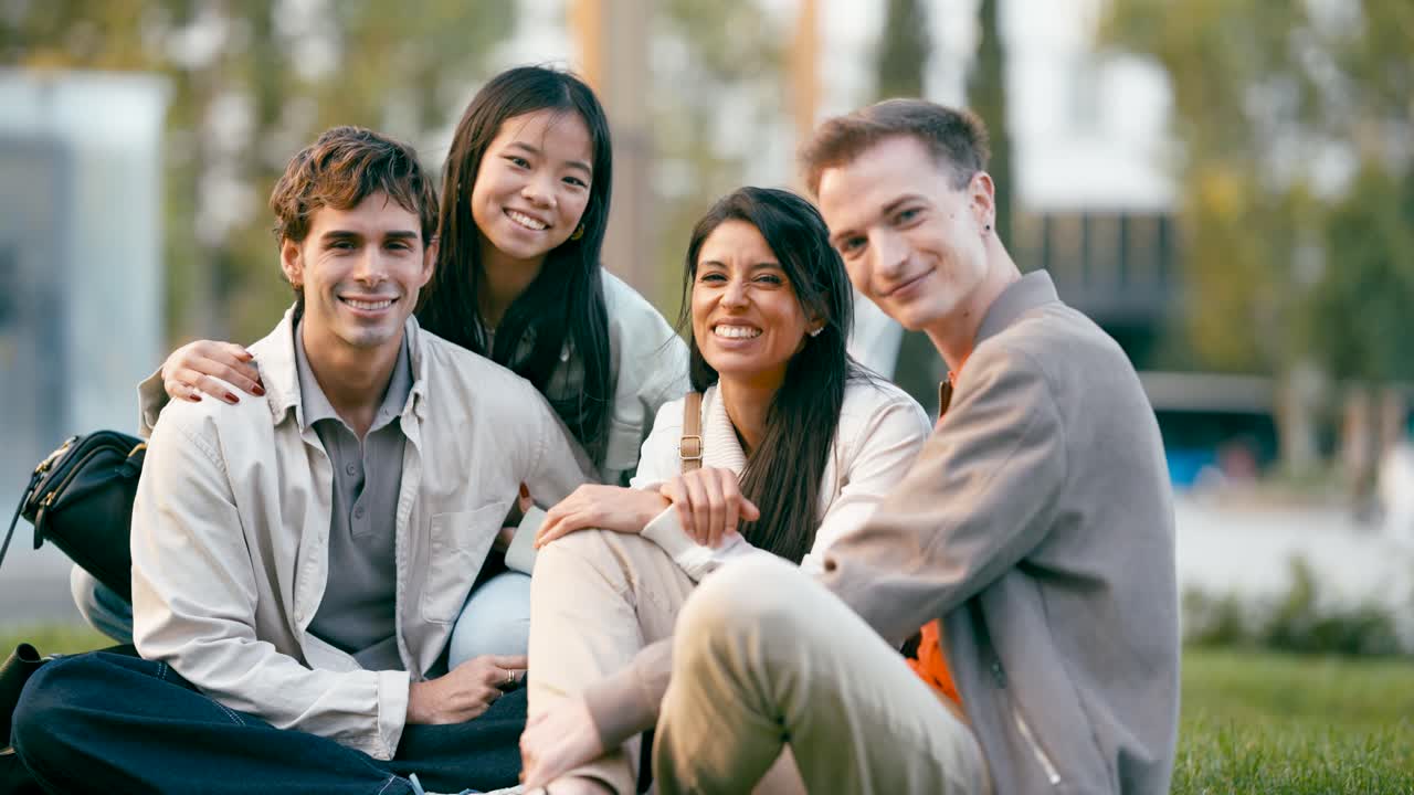 Grupo de amigos posando ao ar livre