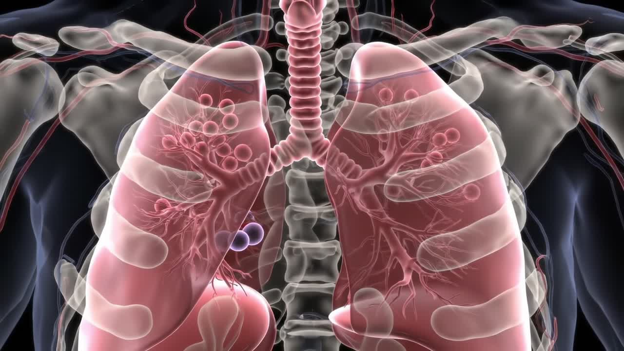 Anatomical Visualization of the Human Respiratory System: Detailed Overview of Lungs, Bronchi, and Associated Structures in a Scientific Illustration