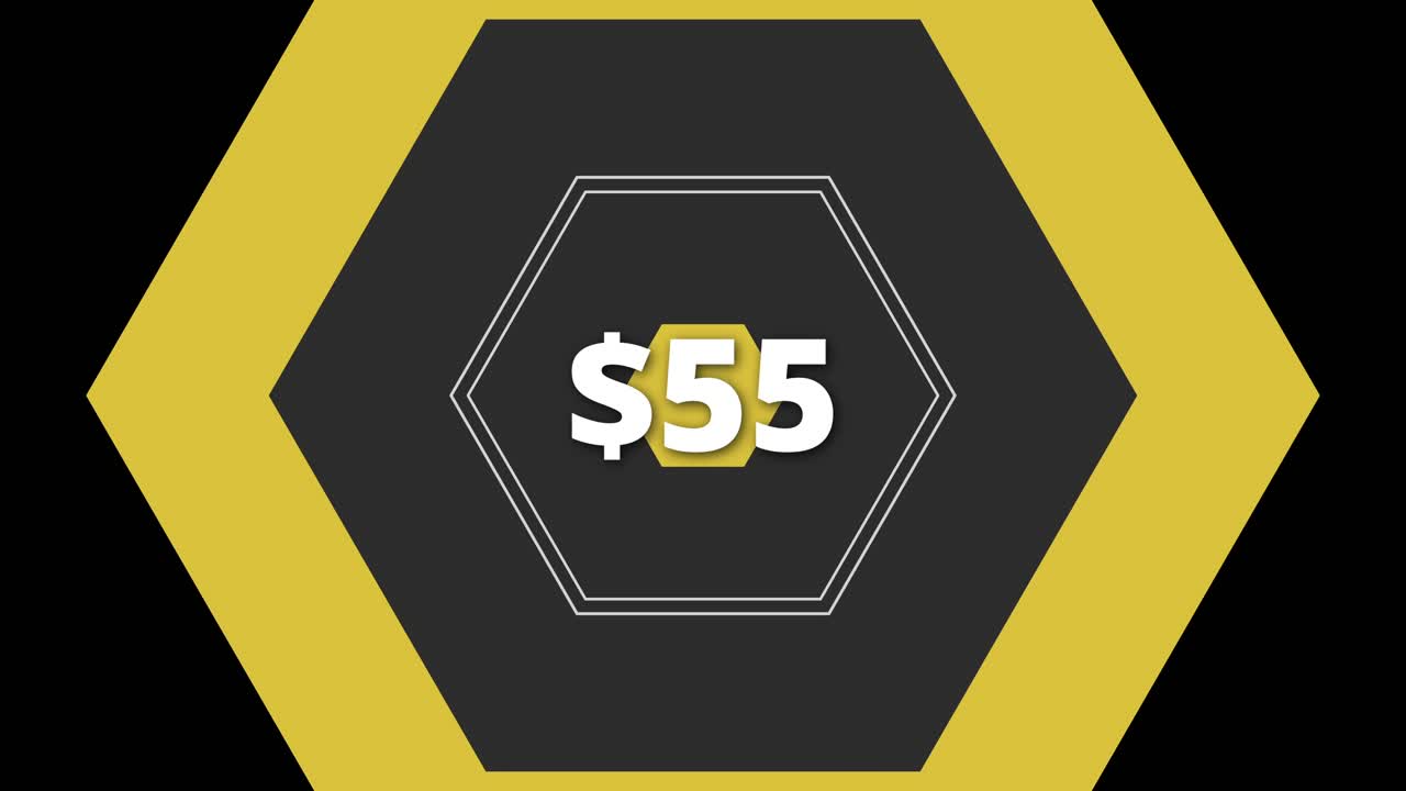 This graphic showcases a bold $55 price in a modern hexagon design ideal for digital marketing