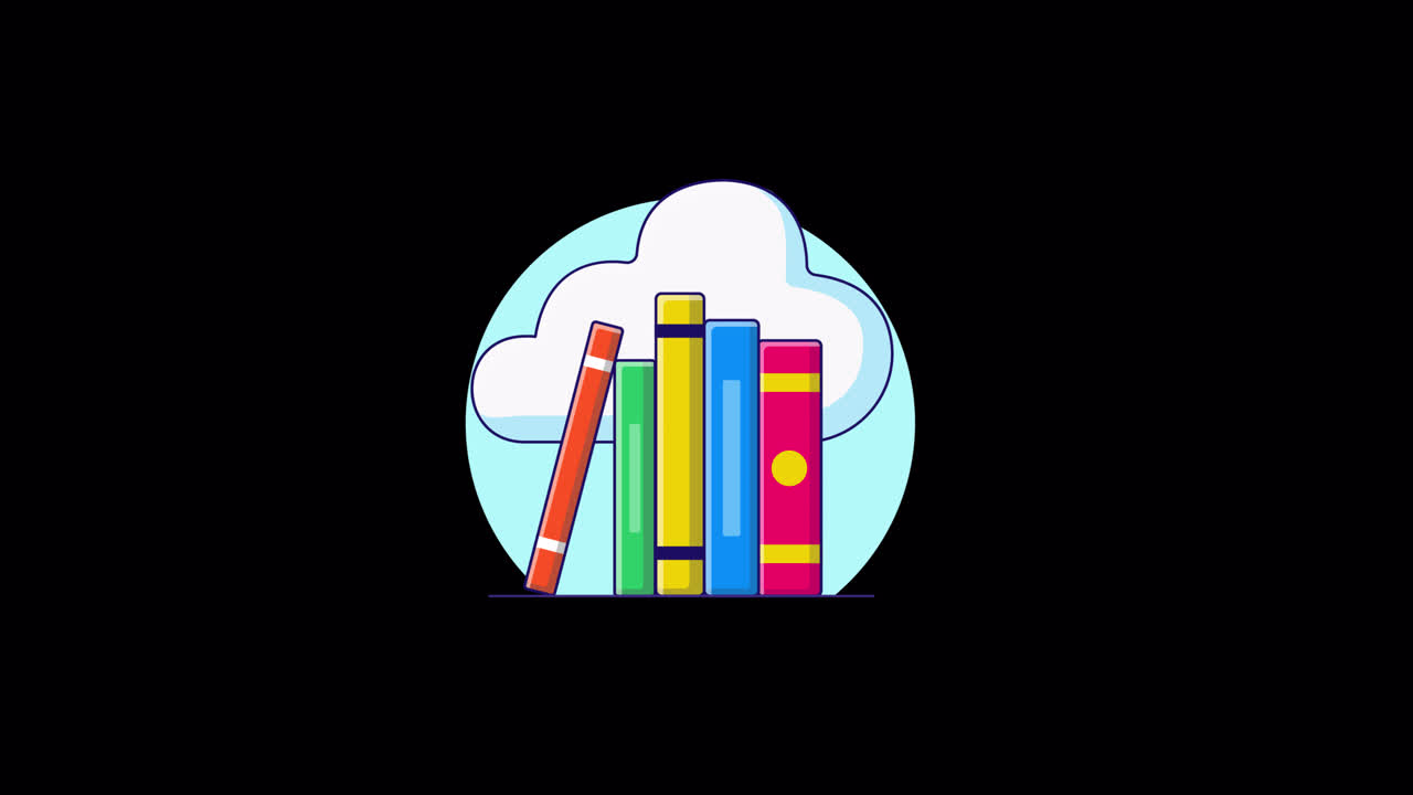 Animated Books and Cloud Storage Concept Illustration