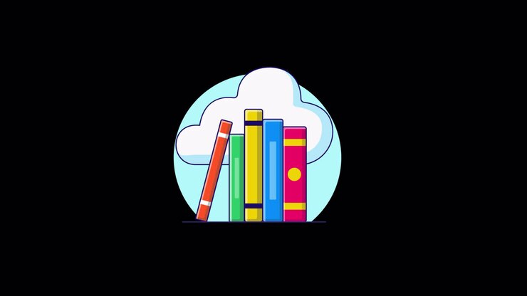 Animated Books and Cloud Storage Concept Illustration