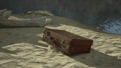 vintage suitcase abandoned in the desert