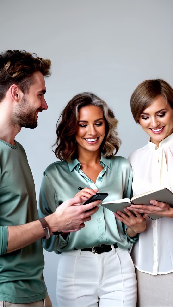 Three young people working together on a project in an office of a startup company.