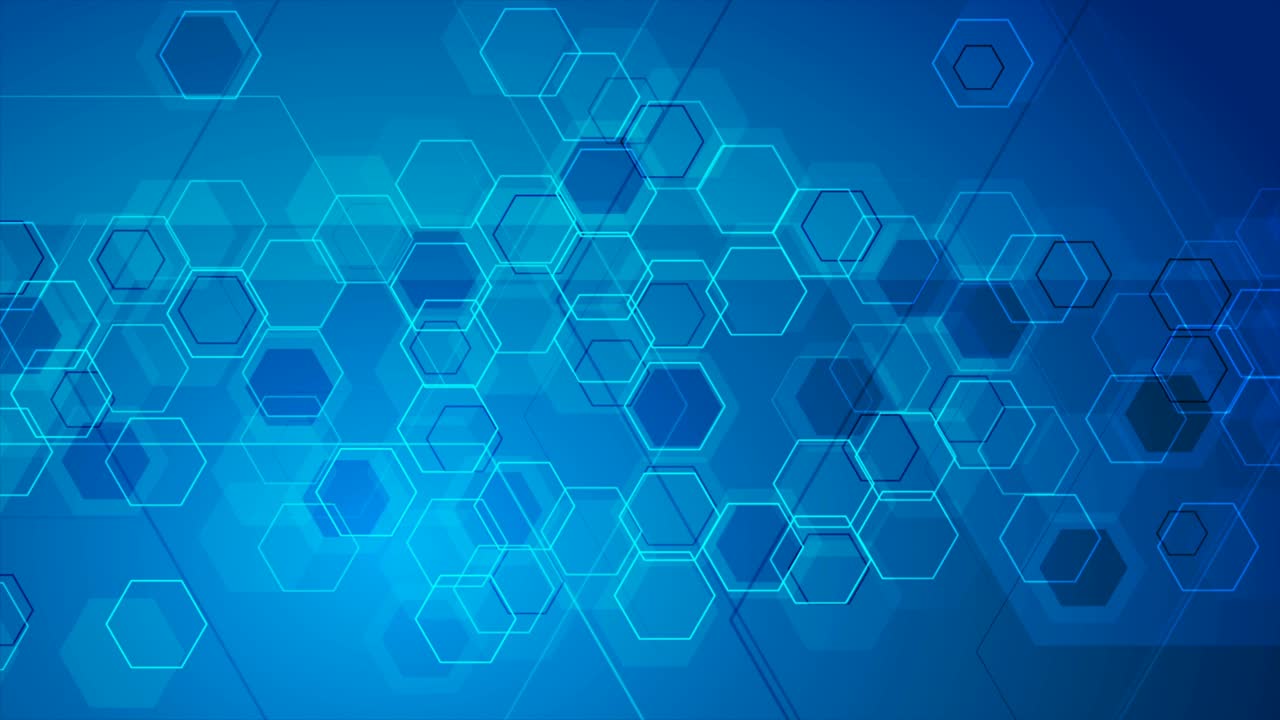 Fundo de movimento hexagonal abstrato tecnológico azul brilhante