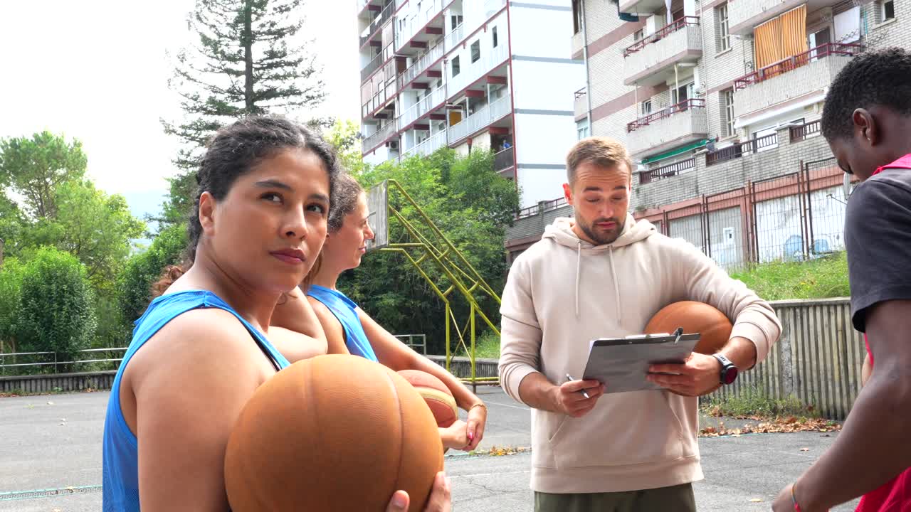 Basketball Team Training Session with Coach