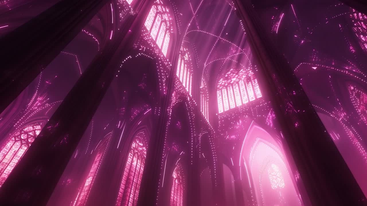 Gothic Church Interior with Purple Lighting