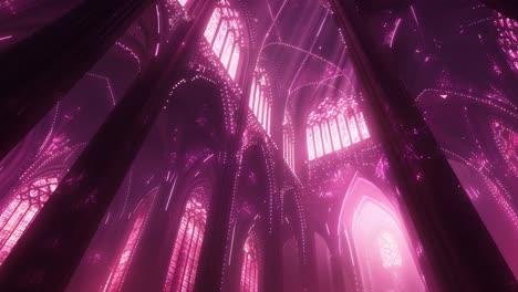 gothic church interior with purple lighting