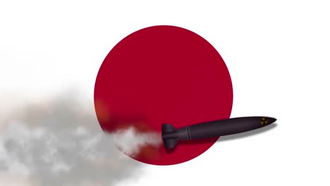 nuclear missile on the background flag of japan