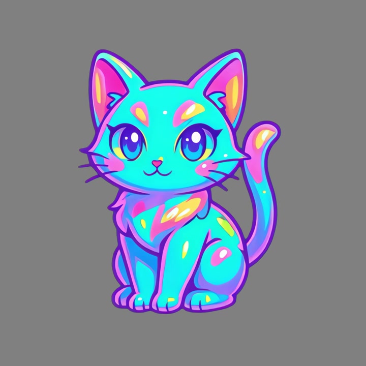 Personaggio gatto animato dai colori neon vivaci che ammicca