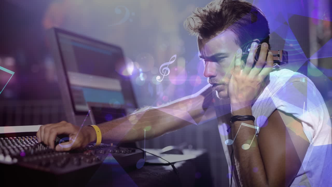 Digitale Animation eines Discjockeys, der in einer Kneipe Musik auflegt 4K