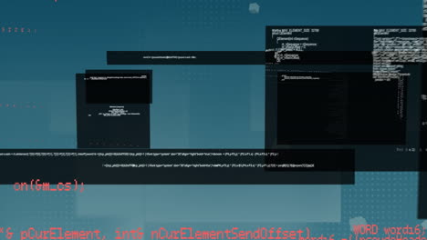 digital animation of multiple screens with data processing against blue background
