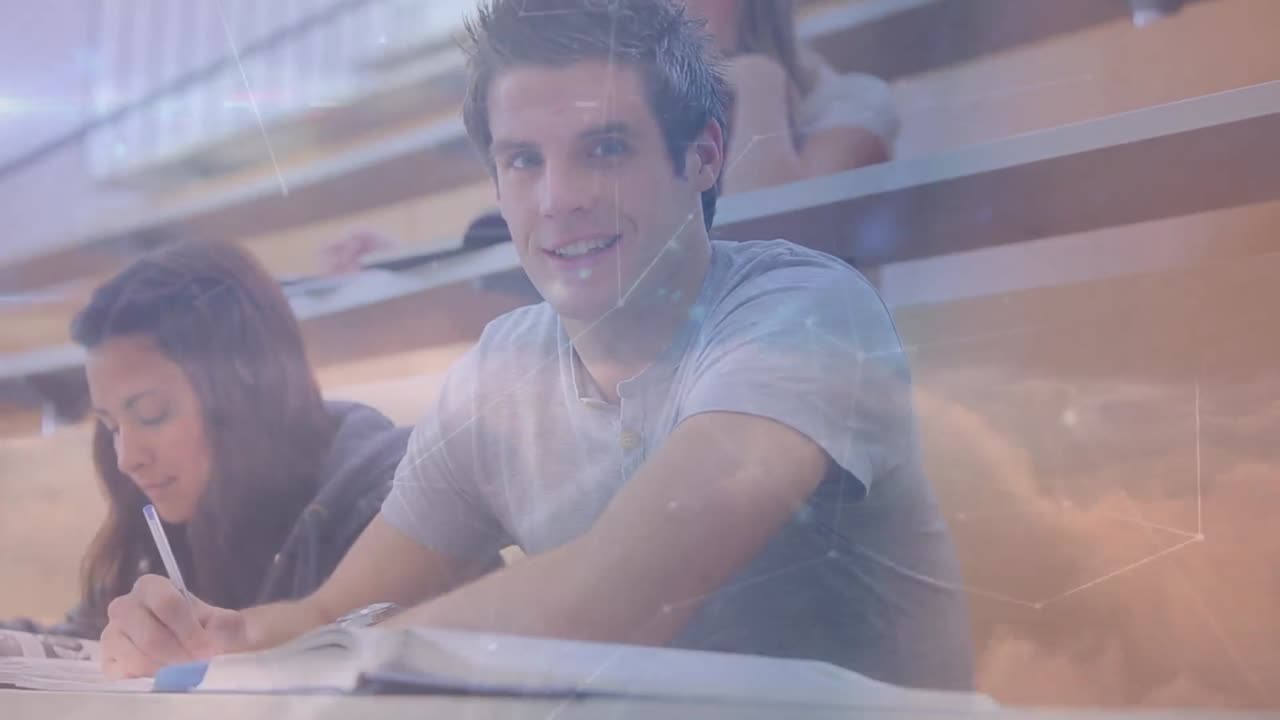 animación de la red de conexiones entre diversos estudiantes en la universidad