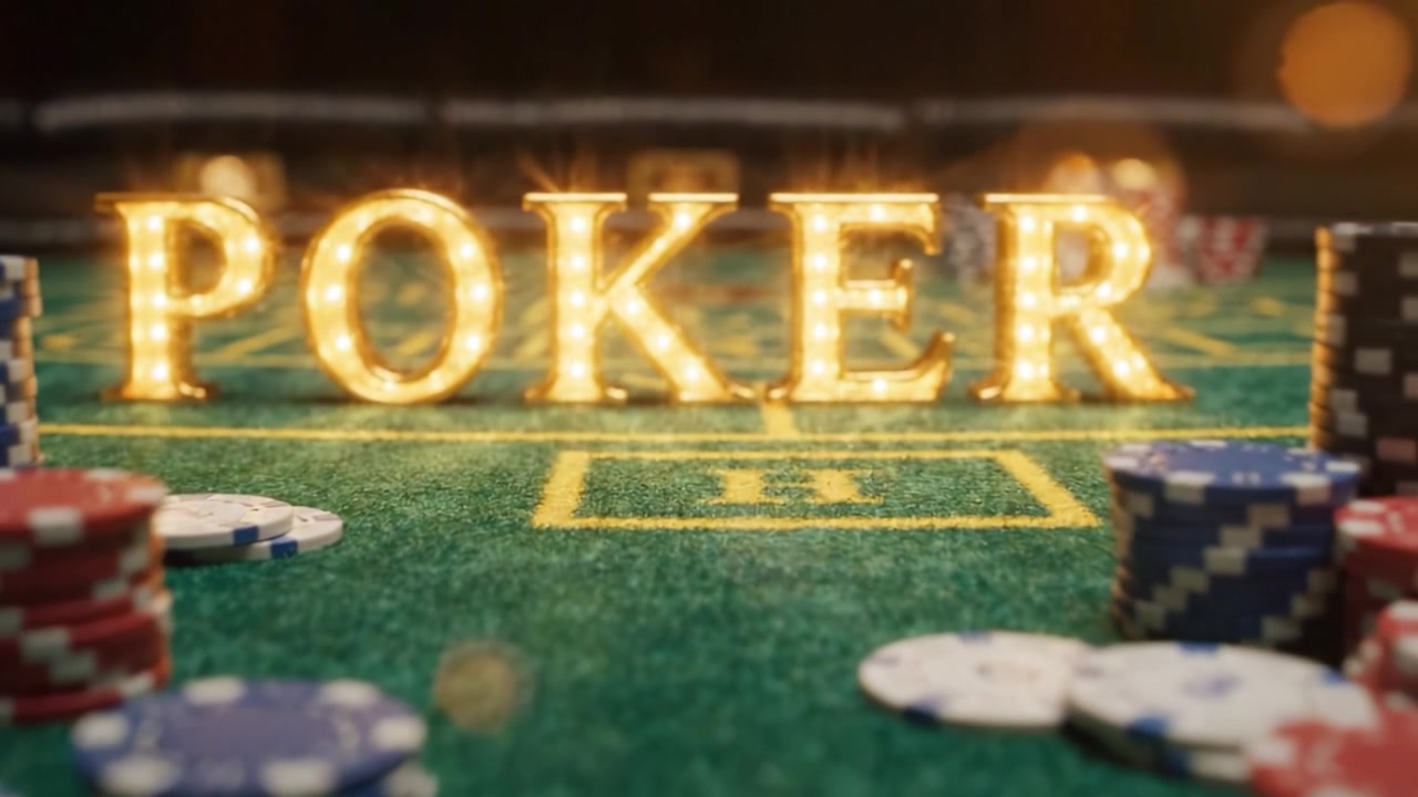 Scena di poker vibrante catturata in due fotogrammi: l'emozione del gioco del casinò con fiches colorate e insegne luminose che evidenziano un gioco di strategia e abilità