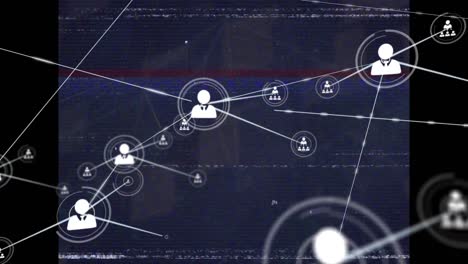 animación de la red de conexiones con personas iconos sobre procesamiento de datos de codificación binaria