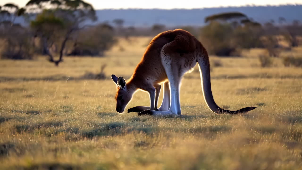 Kangaroo Grazing in an Australian Golden Hour Landscape