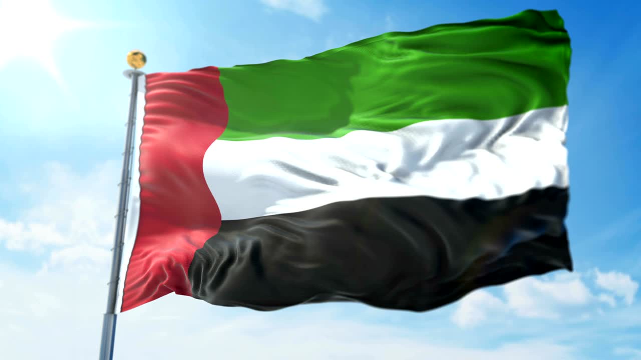 아랍에미리트 발의 3d 렌더링 영상: 아름다운 섬유 천 줄이 흔들리고 있습니다.