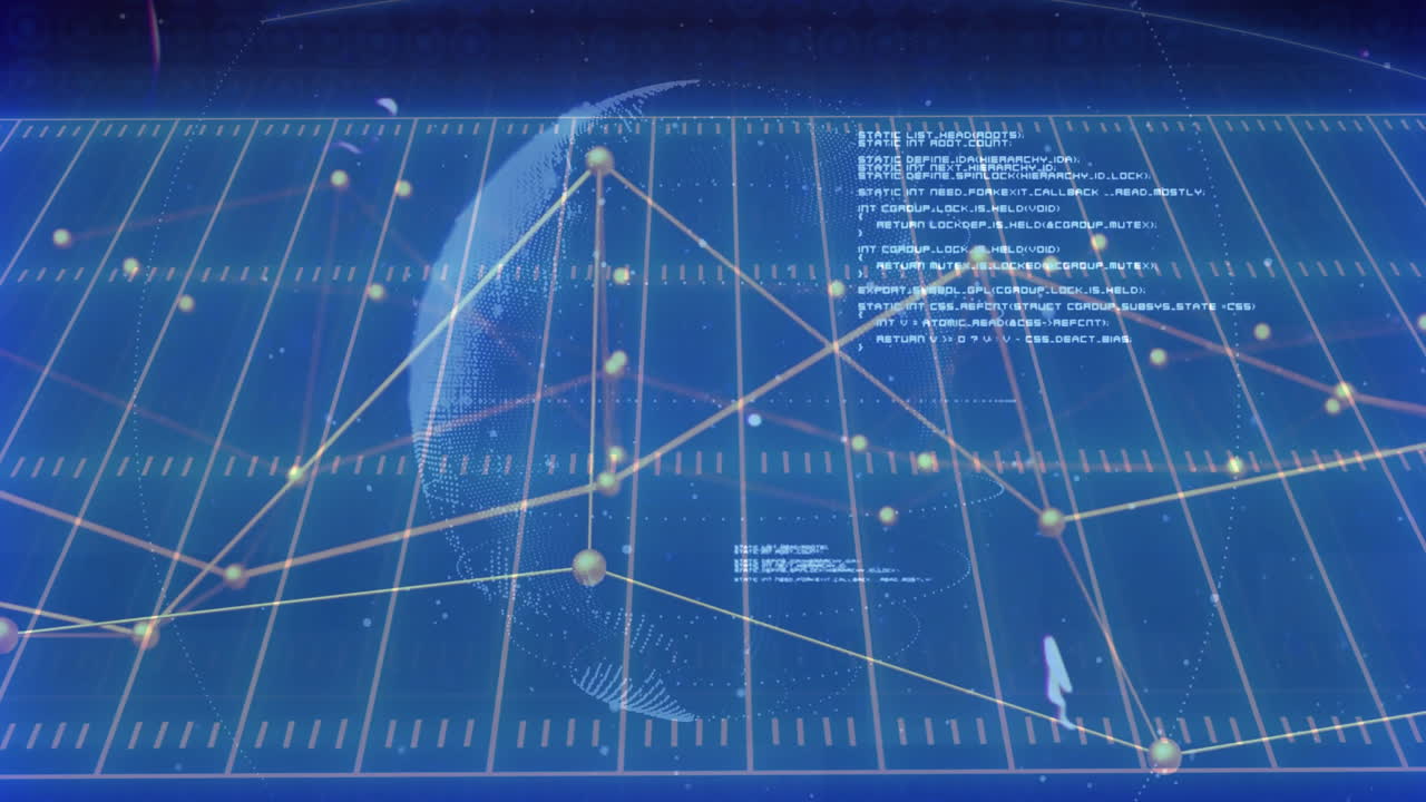 블랙 배경에 전 세계에 대한 연결 네트워크와 데이터 처리 애니메이션