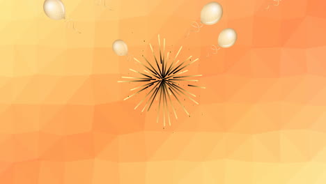 animación de fuegos artificiales explotando con globos blancos sobre un fondo naranja