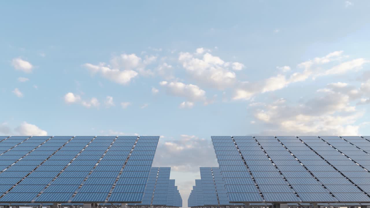 A station with several solar panels outdoors. 3d infinite loop