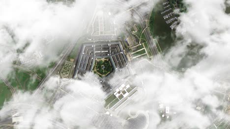 animated pentagon drone shot with bright clouds