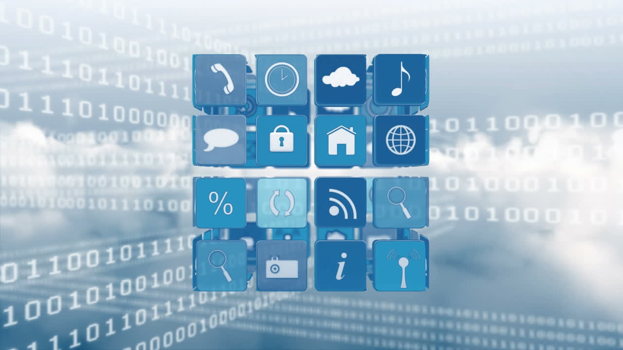 하늘에 있는 인터넷 아이콘과 기호