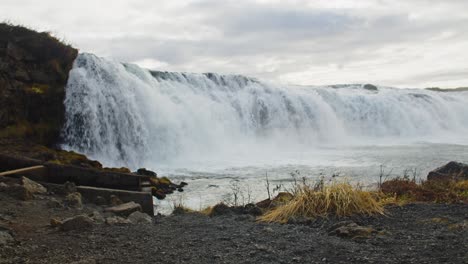 beautiful wide view of the faxi waterfall in south iceland