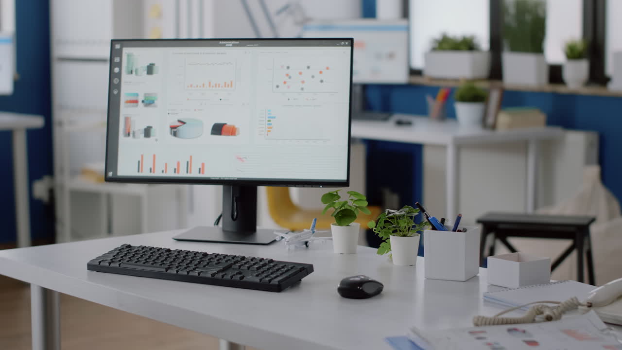 Empty business office with computer monitor on desk