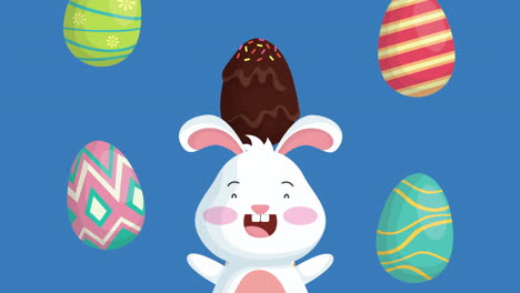 feliz pascua tarjeta animada con conejo lindo y huevos pintados
