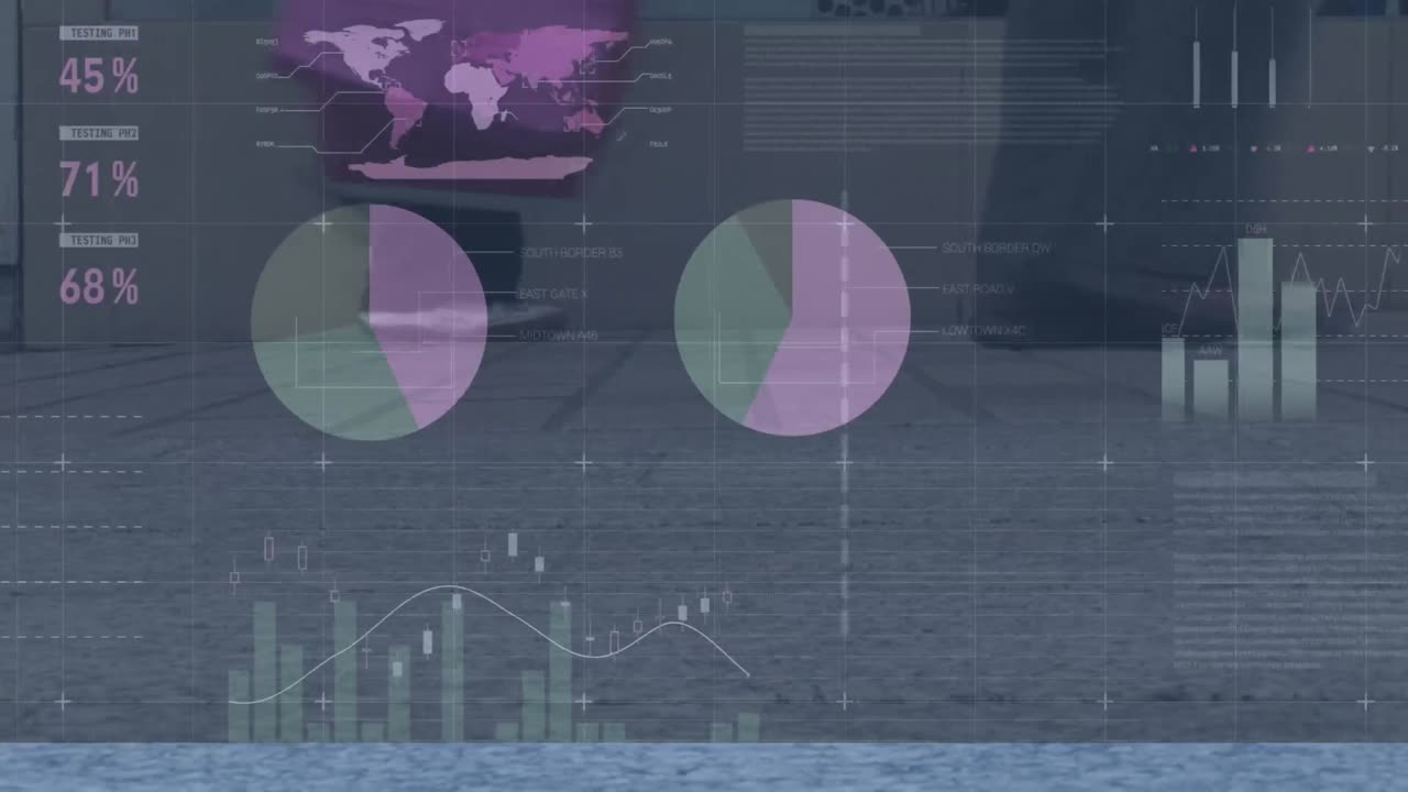 animación del procesamiento de datos financieros sobre diversas personas que caminan por la calle