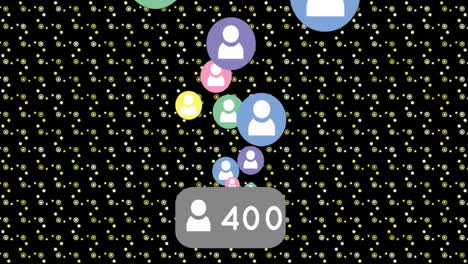 animation of people icons and digital data processing over pattern on black background