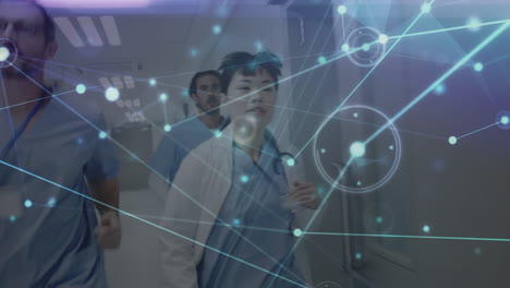 animation of connections over diverse female and male doctors running