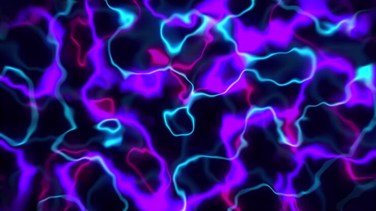 Linee luminose al neon, loop astratto, animazione 3D, particelle di globuli sanguigni, grafica in movimento luminosa, arterie e vene sinuose, sfondo energetico, effetto visivo, arte liquida colorata 4K viola blu
