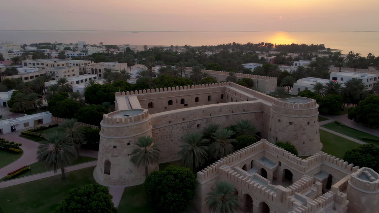 Aerial View of a Historical Fortress at Sunset
