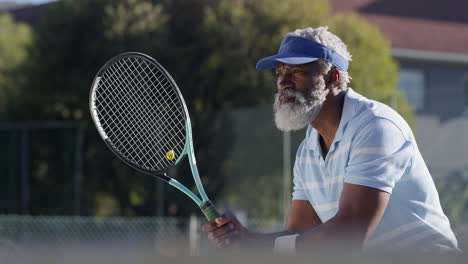 Senior man playing tennis