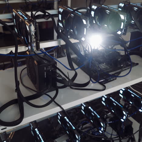 installation of cryptocurrency mining using graphic cards. concept of mining. electronic virtual money