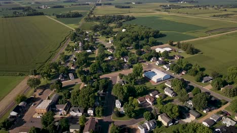 flying over small town in summer