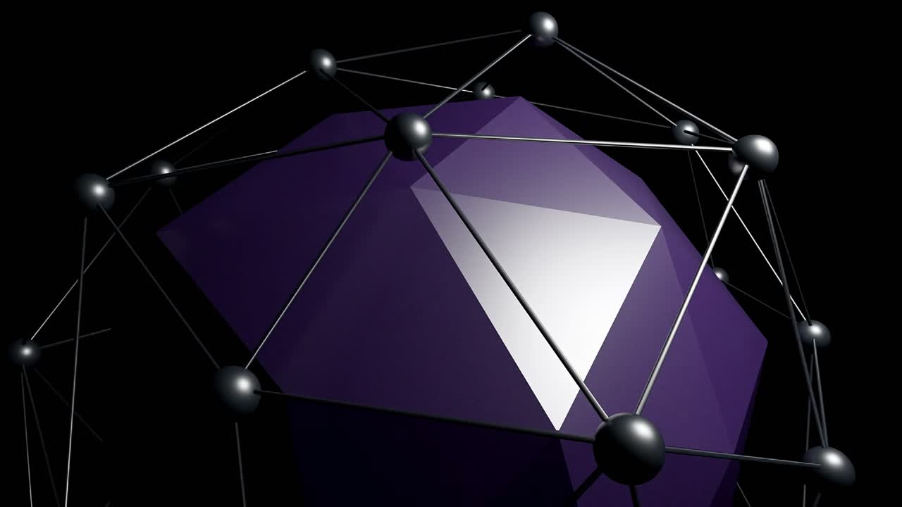 esfera geométrica 3d abstracta con líneas negras y superficie púrpura